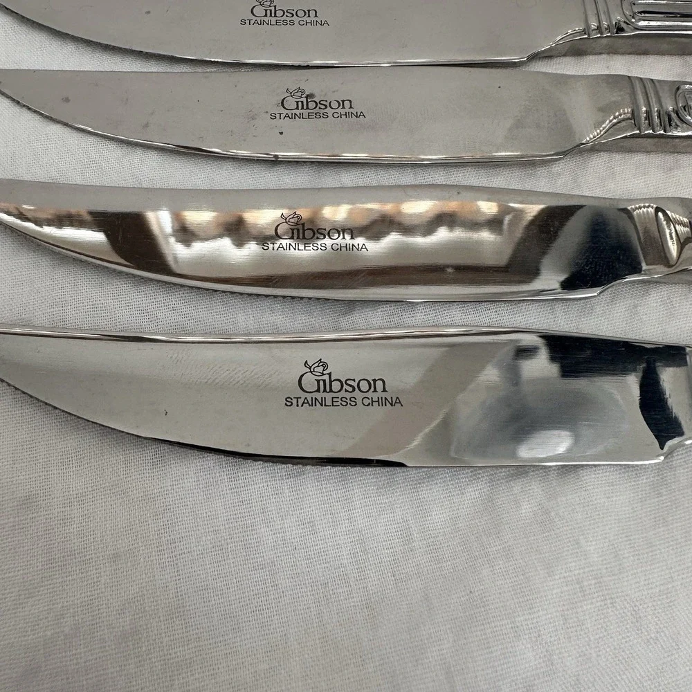 Set‎ Of 9 Gibson Gia19 Fiddle Serrated Stainless Steak Knives 8.5